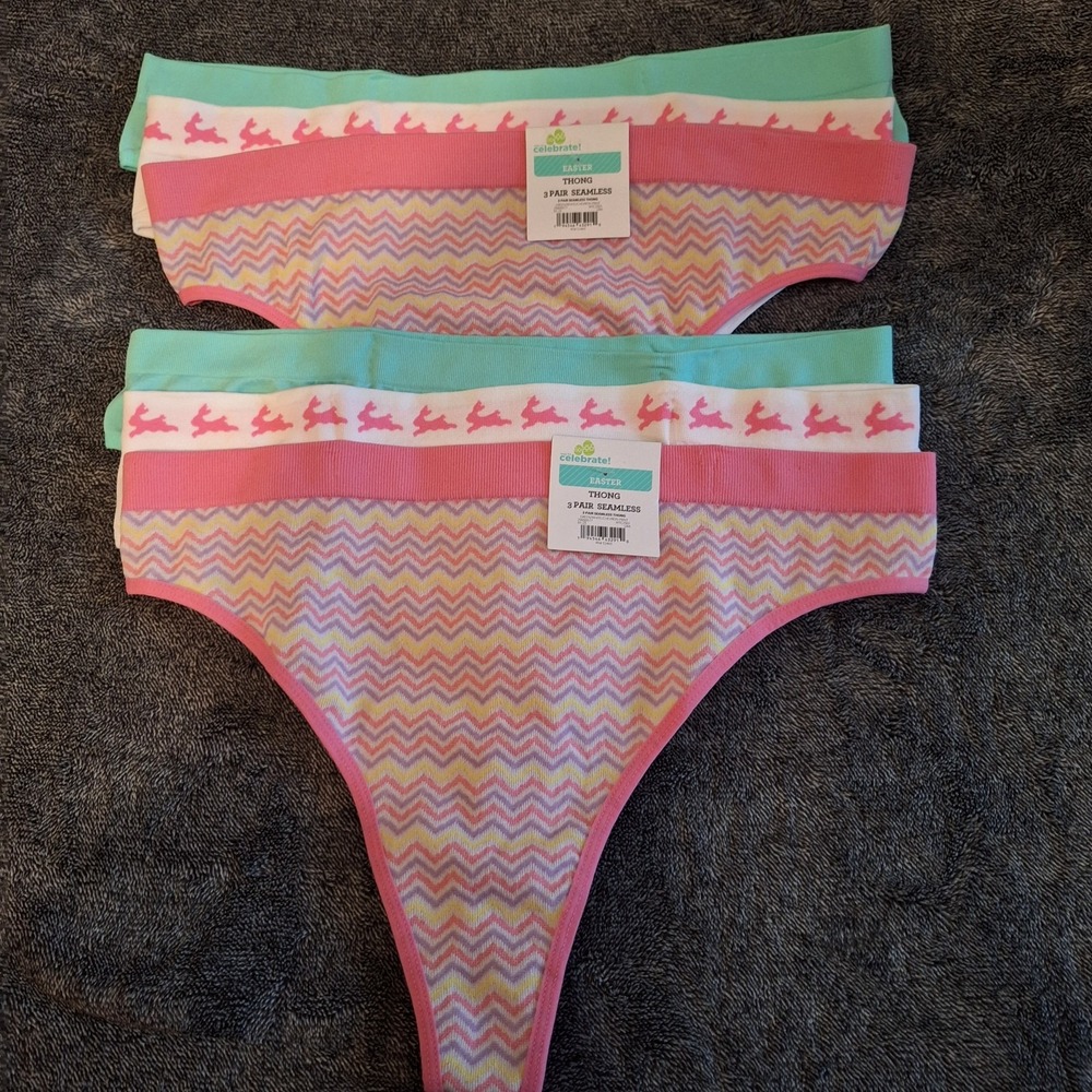 2 Pk 6‎ Pairs Thong Seamless Underwear Womans XXL (20) Bunnies Easter Comfort